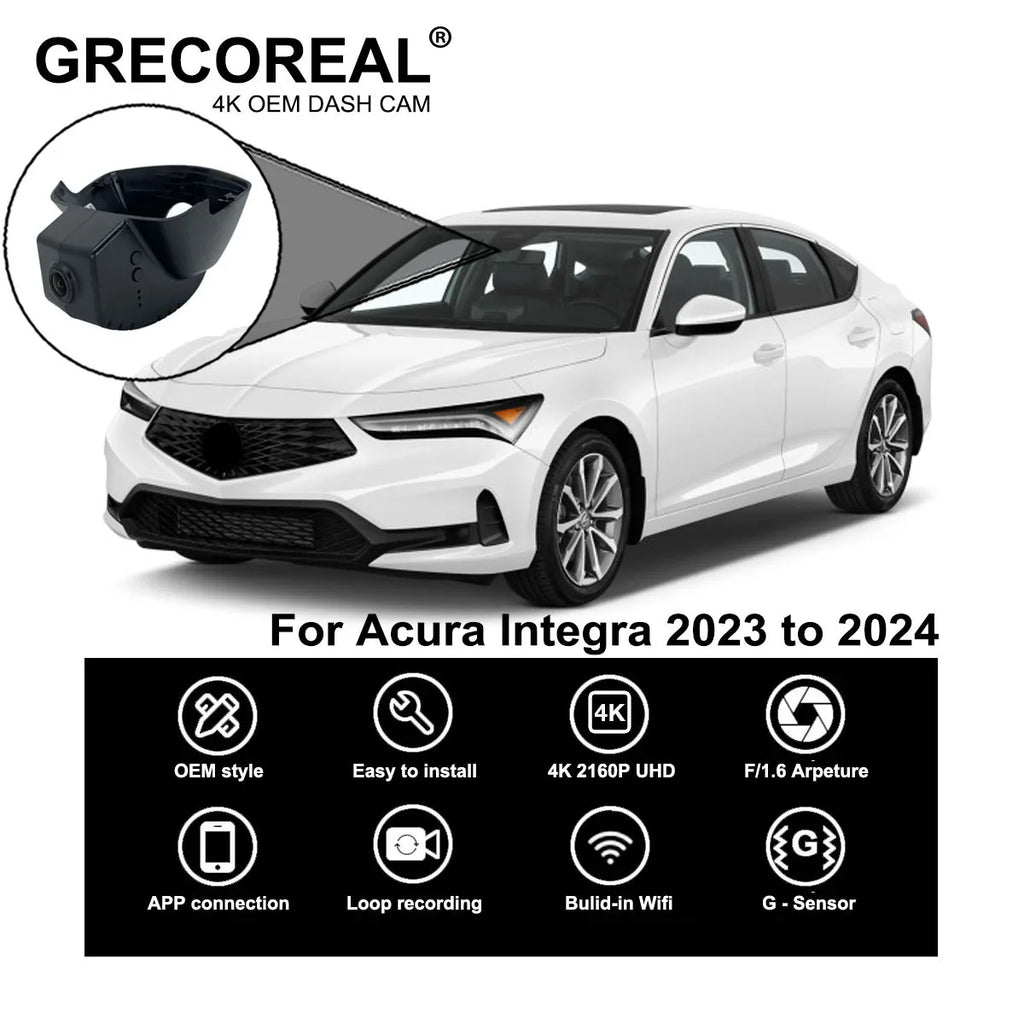 4K Dash Cam Front and Rear 2160P WiFi Dual Dashcam Plug Play with Acura Integra
