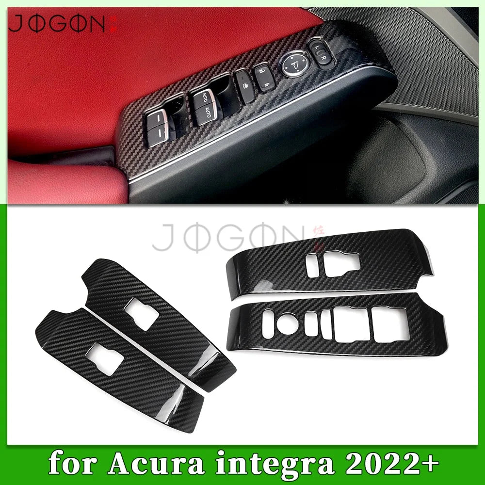 LHD Carbon Fiber Car Interior Door Window Lift Switch Lock Button Cover Trim Decoration For Acura Integra Type S A-Spec 2023+