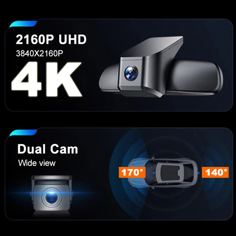 4K Dash Cam Front and Rear 2160P WiFi Dual Dashcam Plug Play with Acura Integra