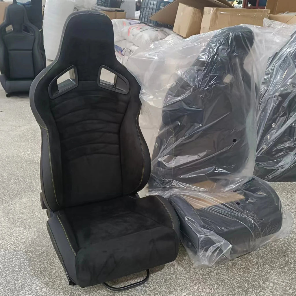 2X Universal Slider Black Suede Fiberglass Back Bucket Racing Seats